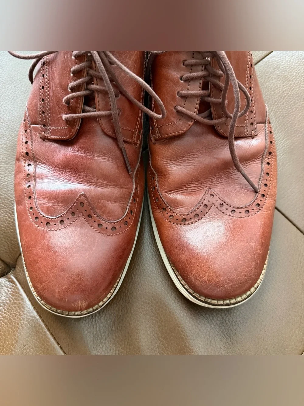 Cole Haan Men's Wingtip Leather Oxfords - Chestnut Brown